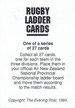 1994 The Evening Post Rugby Ladder Cards #NNO North Harbour Back